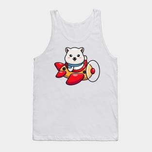 Cute baby polar bear driving plane cartoon Tank Top